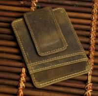 ♤✳ Crazy Horse Cowhide Top Layer การค้าต่างประเทศของผู้ชาย Multi-Card Dollar Clip Mini Magnetic Buckle Wallet Card Bag W1058