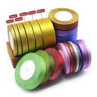 25Yards Organza Satin Ribbon Tape Crafts Gold Glitter Ribbon Gift Bows Sewing DIY Wedding Party Christmas Home Decor 6mm-50mm Gift Wrapping  Bags