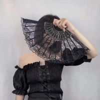 【CW】 1PC Chinese Style Decorative Bamboo Fans Lace Fabric Silk Folding Hand Held Dance Fans Flower Party Wedding Prom