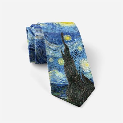 3D Printed 8cm Wide Men 39;s Tie Van Gogh Oil Painting Starry Moon Night Fun Tie Casual Party Wedding Suit Dress Neck Tie For Men