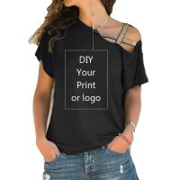 ✆  Customized Print T Shirt for Women DIY Your like Photo or Logo Top T-shirt Femme Irregular Skew Cross Bandage Size S-5XL Tees