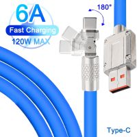 120W 6A Super Fast 180° Rotating Type C Cable for Mate USB Charging Wire Data Transfer Cord