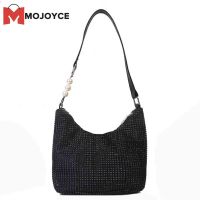 MOJOYCE แฟชั่น Rhinestones หนังไหล่กระเป๋าถือผู้หญิงมุกใต้วงแขน Totes Purses