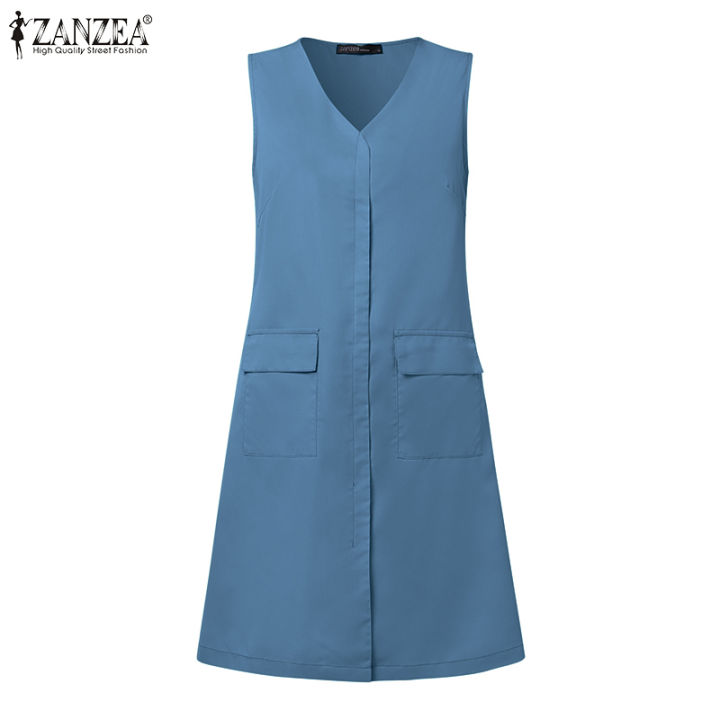 สินค้ามาใหม่-จัดส่งฟรี-fancystyle-zanzea-ชุดเดรสคอวีมีกระเป๋าสีทึบสำหรับใส่เดรสสายเดี่ยวทำงานออฟฟิศของผู้หญิง-8