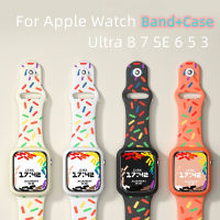 สายซิลิโคน + สายเคสสำหรับ Apple Watch 45มม. 44มม. 49มม. 41มม. 42มม. 40มม. 38มม. 44 45มม. I Watch อัลตร้าซีรีย์ Se 3 4 5 6 7 8วง + เคส