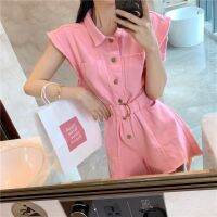 2022 Summer New Style High Waist Washed Frayed Loose Waist-Tight Slimmer Look Wide-Leg Jumpsuit Womens Shorts Fashion Suit