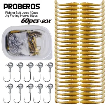 PROBEROS 51PCS Silicone Soft Fishing Lures Set with Box 6cm T Tail