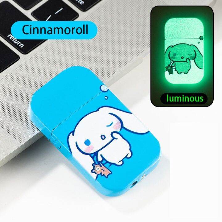 zzooi-kawaii-sanrio-anime-hello-kitty-windproof-luminous-lighter-cinnamoroll-my-melody-metal-lighter-creativity-girl-gift