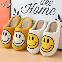 QiaoYiLuo Smiley Korean version of autumn furry couple cotton slippers female bag with home cute thick-soled cartoon non-slip indoor