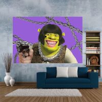 【CW】✾✆  Shrek Tapestry Kawaii Room Meme Printed Hippie Wall Hanging Carpets Decoration