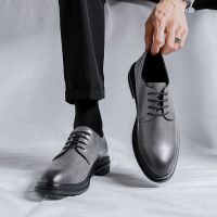 Casual British New Men Shoes Vintage Business Formal Dress Leather Shoes Work Lace-up Loafers Wedge Wedding Oxfords Men Shoes