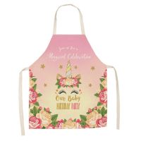 Pink Polka Dot Unicorn Print Sleeveless Cotton and Linen Apron Men and Women Baking Cooking Apron Oil-proof Cleaning Apron chef