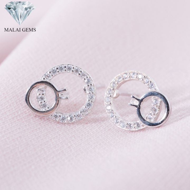 malai-gems-ต่างหูเพชร-เงินแท้-silver-925-เพชรสวิส-cz-เคลือบทองคำขาว-รุ่น-075-te29483-แถมกล่อง-ต่างหูcz-ต่างหูเงินแท้