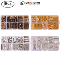 Beebeecraft 1 Box 410 pc Jewelry Finding Kits with Ribbon Clamp End Jump Ring Lobster Claw Clasps Extender Chain Drop Ends for Jewelry Making