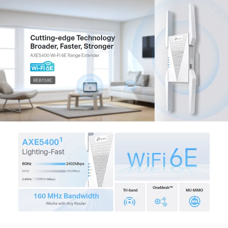 TP-Link RE815XE AXE5400 Mesh Tri-Band Wi-Fi 6E Range Extender, WiFi  Repeater, WiFi Booster, WiFi Extender, TP LINK, TPLINK