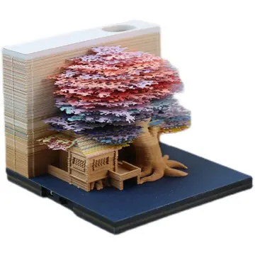 Omoshiroi Block 3D Notepad 3D Calendar 2024 Sakura Tree House