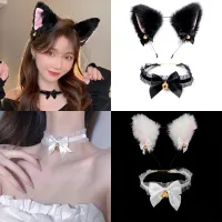 New Korean Hair Band Sweet Cute Cat Ears Plush Headband Lace Necklace Set For Woman Girls Hair Accessories