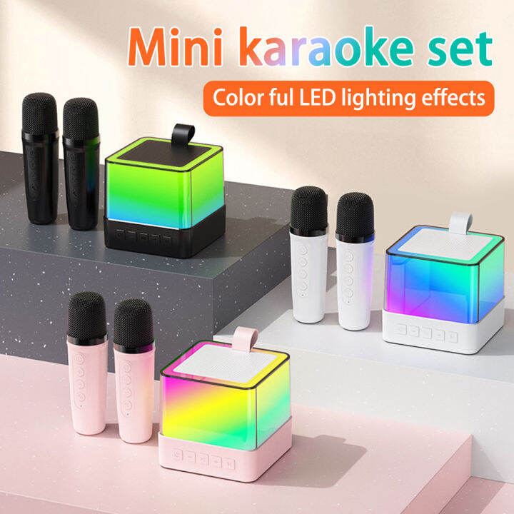 Karaoke Set Dual Microphone Wireless Bluetooth Speaker RGB LED Light
