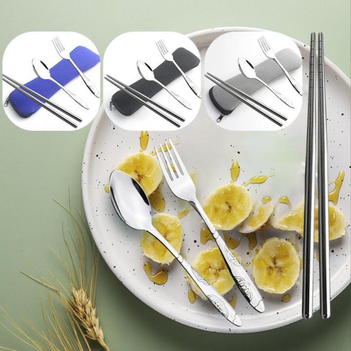 tableware-set-with-bag-portable-cutlery-case-travel-fork-spoon-chopsticks-dinnerware-washable-students-household-kitchen-utensil-flatware-sets