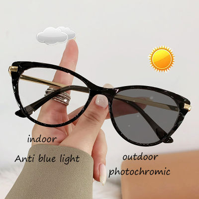 Photochromic Anti Radiation  Cats Eye EyeGlasses For Women Men Fashion Anti Blue Light UV400 Unisex Sun Adaptive Glass small Frame Eyeglasses Frames Auto Changing Color Sunglasses