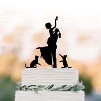 Funny Wedding Cake topperDrunk Bride with two cats Cake Topper Bride and Groom Wedding Silhouette cake topper