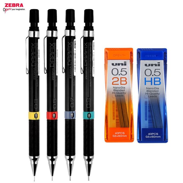 4 x Zebra Drafix Mechanical Pencil Drafting pencil 0.3mm, 0.5mm, 0.7mm,  0.9mm