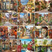 【hot】 European Town Landscape Printed Canvas Embroidery Hobby Needlework Wholesale Stamped