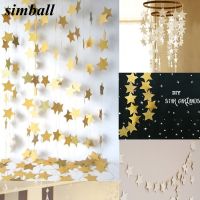 ❀✵ 1PCS 4m Happy Birthday Bright Gold Star Birthday Party Decoration Paper Garlands Wedding Background Girls Bedroom Decor Supplies