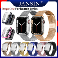 สาย+เคส สำหรับ Apple Watch Series 8 7 6 SE 5 4 3 2 1 สาย 40mm 44mm 38mm 42mm Milanese สายรัดสแตนเลสของ สร้อยข้อมือสายรัดข้ for i watch 8 7 45mm 41mm สายนาฬิกา