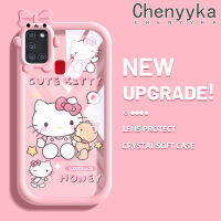 Chenyyyka เคสปลอกสำหรับ Samsung A21s ลายการ์ตูนน่ารักลายแมว Hello Kitten ใหม่อัพเกรดเคสมือถือซิลิโคนเนื้อนิ่มกันกระแทกแบบใสสีเคสป้องกันโปร่งใสลายกล้องถ่ายรูปที่สร้างสรรค์