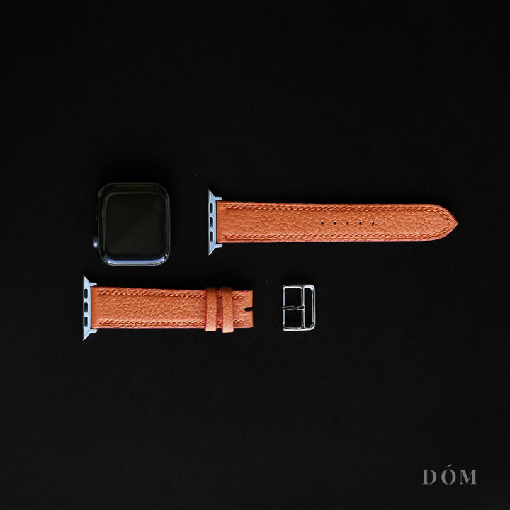 สายนาฬิกา-apple-watch-dom-type-02-orange-สายนาฬิกาหนังแท้-german-deep-grain-สายแอปเปิ้ลวอชหนังแท้