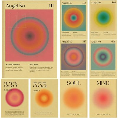 ◊ Angel Number Retro โปสเตอร์ Gradient Aura พิมพ์ตกแต่งห้อง Energy Spiritual Vintage Home Decor Nostalgia Art Wall ภาพวาด