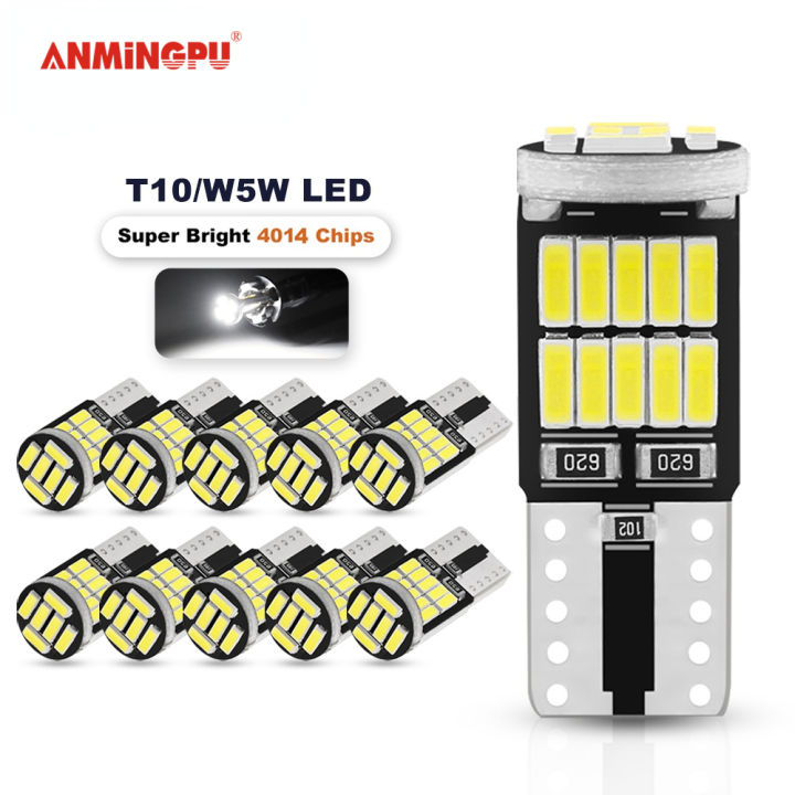 ANMINGPU 10x W5W T10 Led Bulbs Canbus 4014 SMD 6000K 168 194 Led 5w5 Car  Interior Dome Reading License Plate Light Signal Lamp