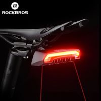 ROCKBROS ไฟท้ายไฟจักรยานจักรยานกันน้ำ USB ชาร์จไฟได้รีโมทคอนโทรลอัจฉริยะเปิดไฟสัญญาณอุปกรณ์เสริมจักรยาน