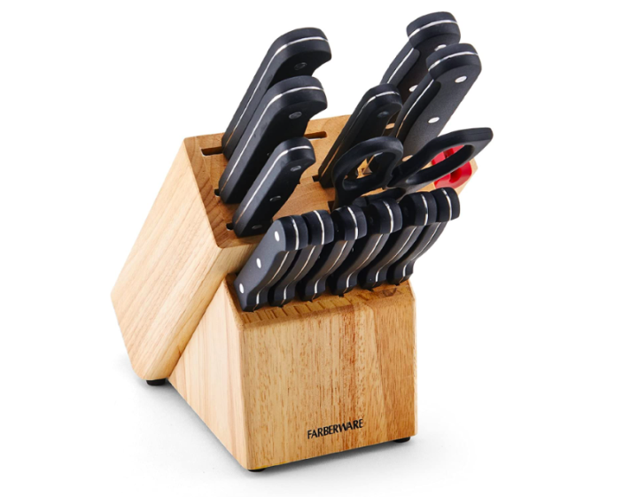 Farberware Edgekeeper Triple Riveted Knife Block Set with Built in  Sharpener, 14-Piece, White