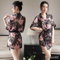 แฟชั่นผู้หญิงพิมพ์ชีฟอง Nightgown ชุดกิโมโนเซ็กซี่สายผูกโบว์คาร์ดิแกน