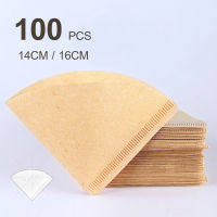 กระดาษกรองกาแฟ 14/16cm กระดาษดริป 100 แผ่น แบบหนา แผ่นฟิลเตอร์กรองกาแฟ วัสดุธรรมชาติ ไม่ฟอกขาว ปลอดภัย Paper Cone Coffee Filter Thaikea