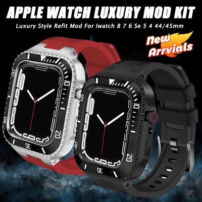 Luxury Case Modification Kit For Apple Watch 44mm 45mm Rubber Strap Steel&amp;Ceramic Frame Case iwatch Series 8 7 6 5 4 Refit Set Straps