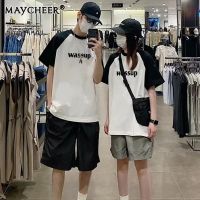 MAYCHEER   เสื้อยืดแขนสั้นพิมพ์ลายเรียบง่ายสำหรับฤดูร้อนคอกลมเสื้อยืดแขนสั้นทรงหลวมลำลองสำหรับผู้ชาย