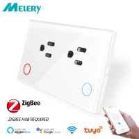 (SQIU)Zigbee Tuya เต้าเสียบปลั๊กไฟ16A ติดผนังแผงกระจกนิรภัยเอาท์เล็ตแอพนำสมัยตั้งเวลาปิดบ้าน Alexa