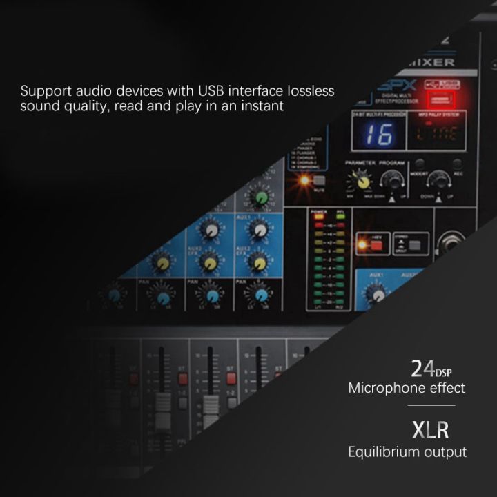 การ์ดเสียงระดับมืออาชีพ8-channel-mixer-conference-audio-usb-bluetooth-reverb-audio-เอฟเฟกต์ที่ตั้งไว้ล่วงหน้า24กลุ่ม-eu-plug