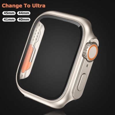 Tempered Glass PC Cover For Apple Watch 45mm 44mm 41 40 Change To Ultra Screen Protector Appearance Upgrade For iWatch 8 7654 se