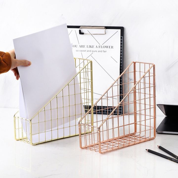 3x-rose-gold-electroplated-iron-book-holder-desktop-shelf-file-magazine-book-stand-office-home-stationery-holder