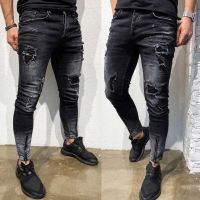 【YD】 New Men Stretch Denim Pants Distressed Ripped Freyed Jeans Trousers Штаны Мужские