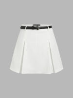 Cider Mid Waist Pleated Mini Skirt With Belt