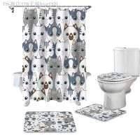 【CW】✴  Gray Cartoon Shower Curtain Sets Rugs Toilet Lid Cover and Curtains