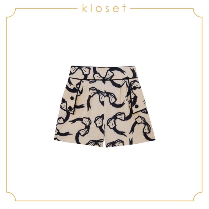 kloset-ribbon-bow-print-shorts-rs21-p003-กางเกงแฟชั่น-กางเกงขาสั้น-กางเกงผ้าพิมพ์ลายโบว์-เสื้อผ้าแฟชั่น