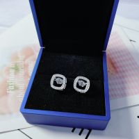 [COD] No. 5659 925 silver hollow full diamond smart earrings simple square fashion