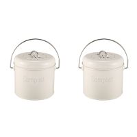 2X Compost Bin 3L - Stainless Steel Kitchen Compost Bin - Kitchen Composter for Food Waste - Coal Filter