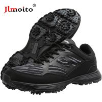 Waterproof Men Leather Golf Shoes Black Non-slip Spikes Golf Sneakers Golf Training Sneakers Lace Up Golf Athletic Shoes Size 48